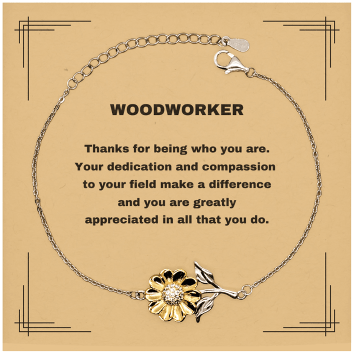 WoodworkerSunflower Bracelet - Thanks for being who you are - Birthday Christmas Jewelry Gifts Coworkers Colleague Boss - Mallard Moon Gift Shop
